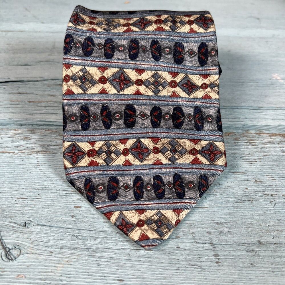 Vintage Geoffrey Beene Silk Tie Mens Geometric Aztec Pattern